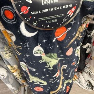 Dinosaur Space Adventure Plush Throw Blanket